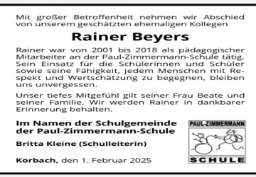Wir trauern um unseren ehemaligen Kollegen Rainer Beyers